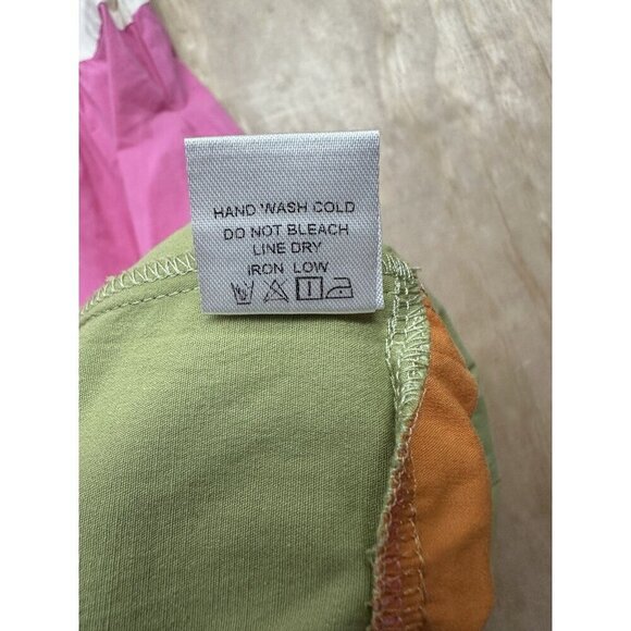 Heyson Ruffle Flair Tiered Dress Color Block Boho Anthropologie Pink Orange L - Picture 8 of 9